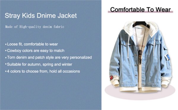 KPOP Stray Kids Hoodie Denim Jacket Jean Coat Hoodies - Image 2