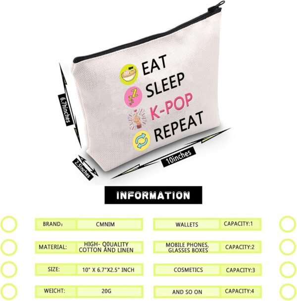 K-POP Makeup Bag Eat Sleep K-POP Repeat Travel Pouch K-pop Merchandise Gift for Women Girl - Image 4