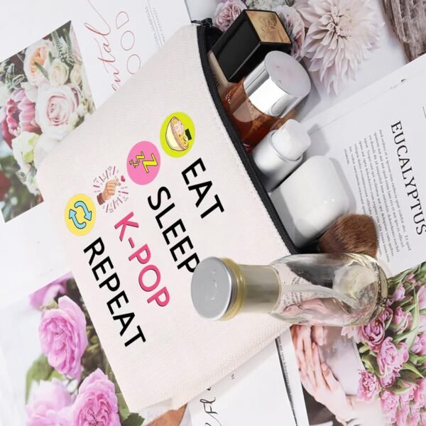 K-POP Makeup Bag Eat Sleep K-POP Repeat Travel Pouch K-pop Merchandise Gift for Women Girl - Image 2