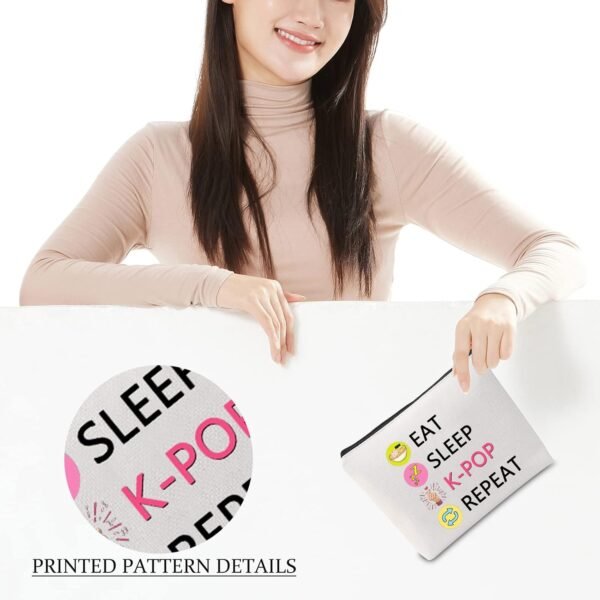 K-POP Makeup Bag Eat Sleep K-POP Repeat Travel Pouch K-pop Merchandise Gift for Women Girl - Image 3